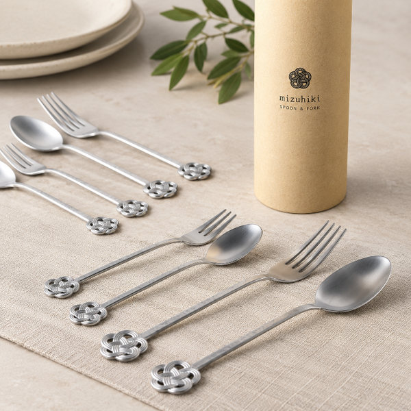 Mizuhiki cutlery 8-piece gift set in silver stainless steel, made in Tsubame-Sanjo Japan