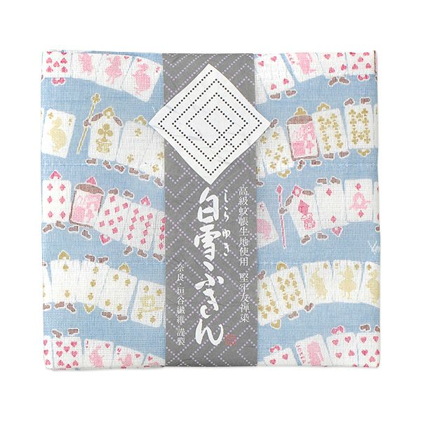 Shirayuki Fukin kitchen cloth in Alice in Wonderland Blue, hanging to dry