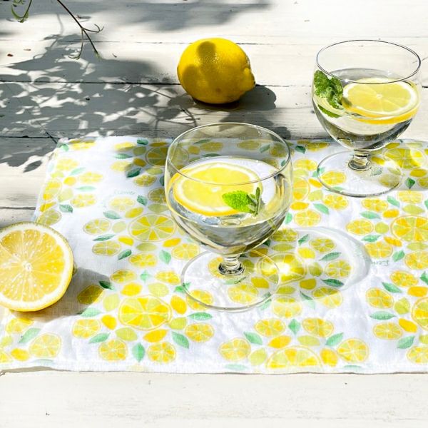 Shirayuki Fukin kitchen cloth in Lemon hanging to dry