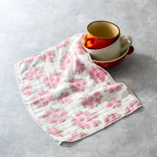 Shirayuki Fukin kitchen cloth in Rose Pink hanging to dry