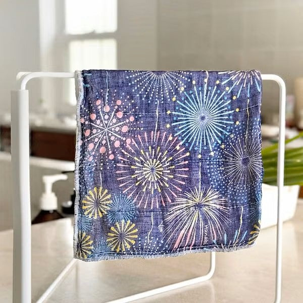 Shirayuki Fukin kitchen cloth in Hanabi, hanging to dry
